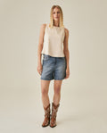 Womens Shorts High Rise Cotton–Tencel Blend Medium Wash Subtle Front Distressing Watch Pocket - Blue 63_451H001_AZU184140_4