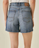 Womens Shorts High Rise Cotton–Tencel Blend Medium Wash Subtle Front Distressing Watch Pocket - Blue 63_451H001_AZU184140_6