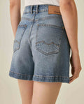 Womens Shorts High Rise Cotton–Tencel Blend Medium Wash Subtle Front Distressing Watch Pocket - Blue 63_451H001_AZU184140_7