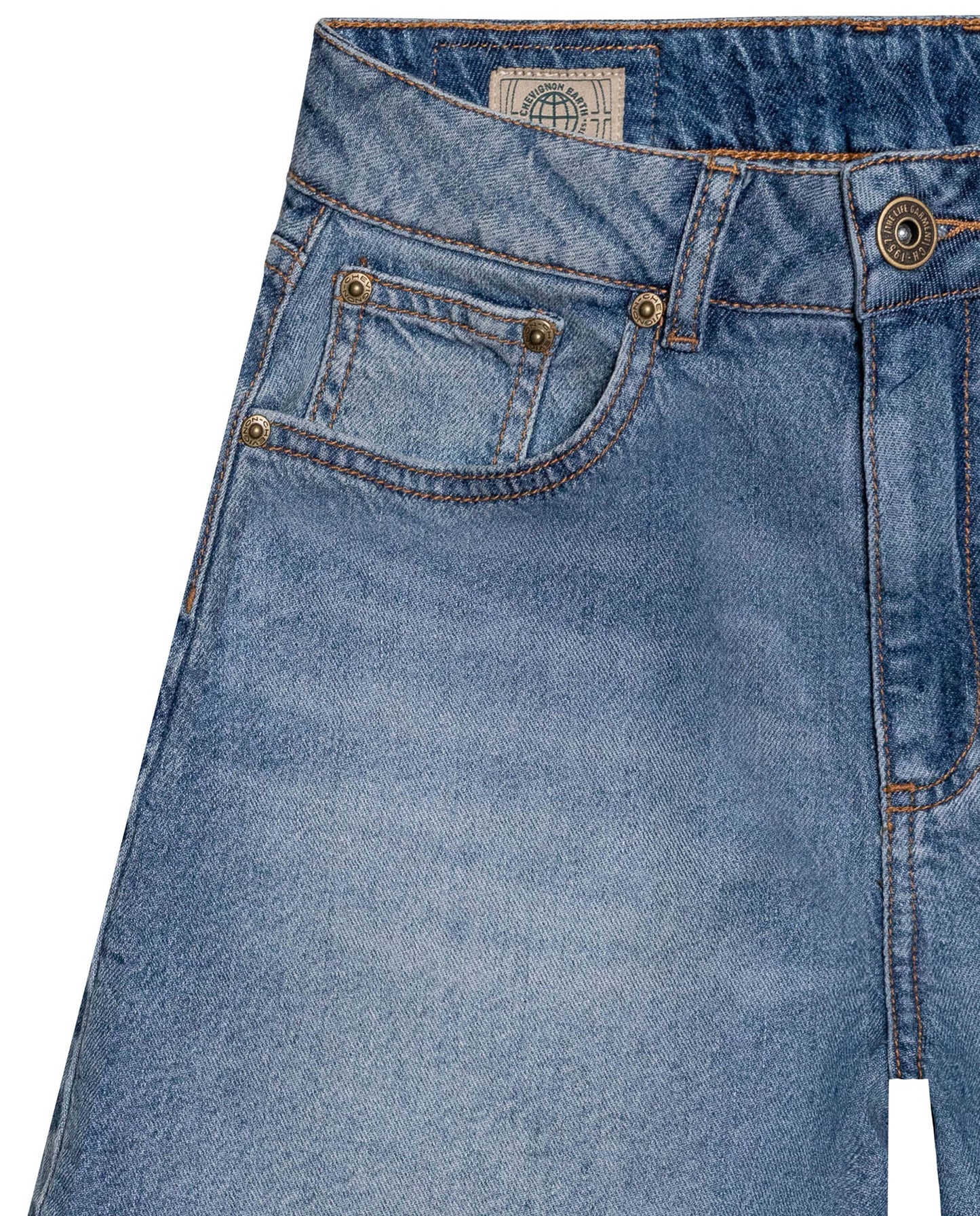 Womens Shorts High Rise Cotton–Tencel Blend Medium Wash Subtle Front Distressing Watch Pocket - Blue 63_451H001_AZU184140_8