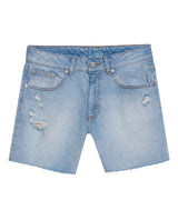 Womens Shorts High Rise Cotton Comfort Light Wash Mini Rips Front Destroyer Effect - Blue 63_451H002_AZU154020_3