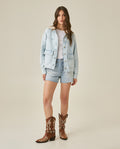Womens Shorts High Rise Cotton Comfort Light Wash Mini Rips Front Destroyer Effect - Blue 63_451H002_AZU154020_4