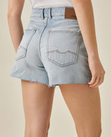 Womens Shorts High Rise Cotton Comfort Light Wash Mini Rips Front Destroyer Effect - Blue 63_451H002_AZU154020_7