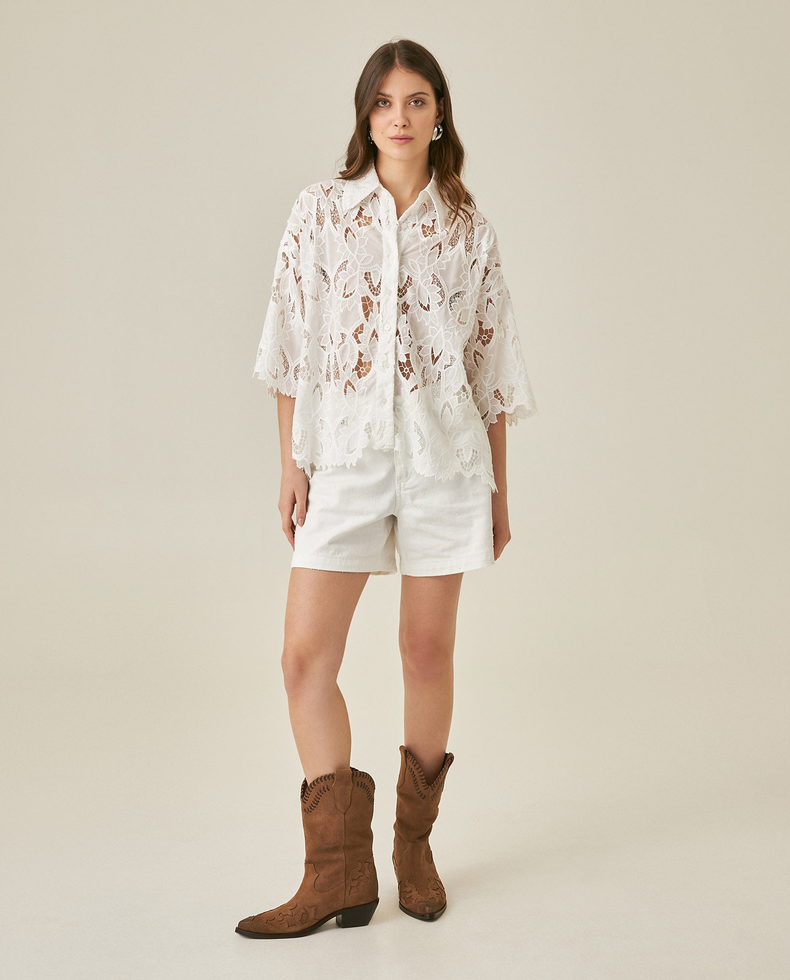 Womens Shorts High Rise Cotton Raw White Wash Front Destroyer Effect - Raw 63_451H103_CRU134403_4