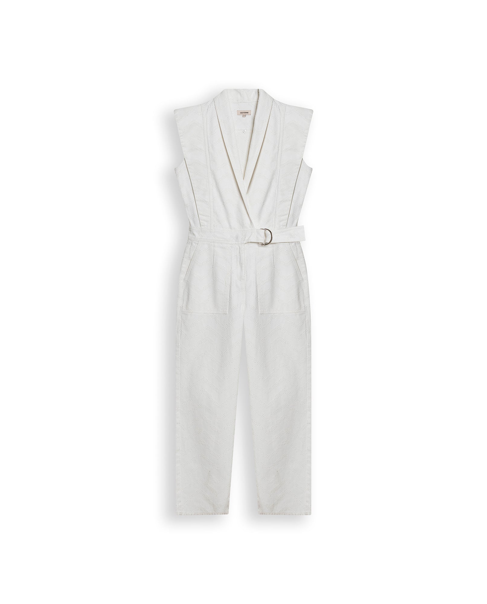 Womens Jumpsuit Sleeveless Crossover Tuxedo Collar Cotton Raw Ivory - Raw 63_471H100_CRU134403_3