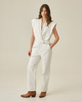 Womens Jumpsuit Sleeveless Crossover Tuxedo Collar Cotton Raw Ivory - Raw 63_471H100_CRU134403_4
