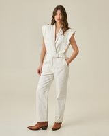 Womens Jumpsuit Sleeveless Crossover Tuxedo Collar Cotton Raw Ivory - Raw 63_471H100_CRU134403_4