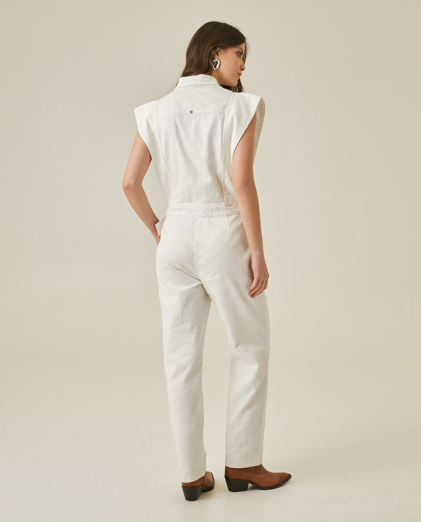 Womens Jumpsuit Sleeveless Crossover Tuxedo Collar Cotton Raw Ivory - Raw 63_471H100_CRU134403_6