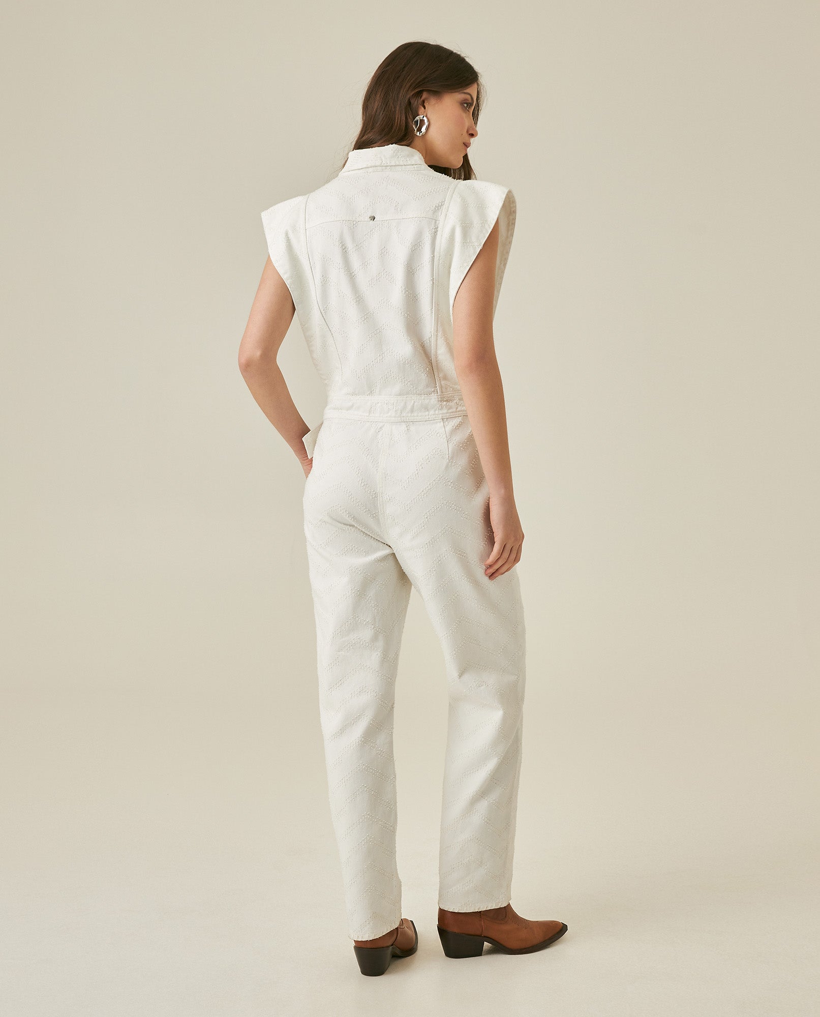 Womens Jumpsuit Sleeveless Crossover Tuxedo Collar Cotton Raw Ivory - Raw 63_471H100_CRU134403_6