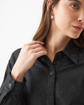 Women's Stone Print Black Denim Shirt Dress in Cotton, Splarkle 479G000 - 4