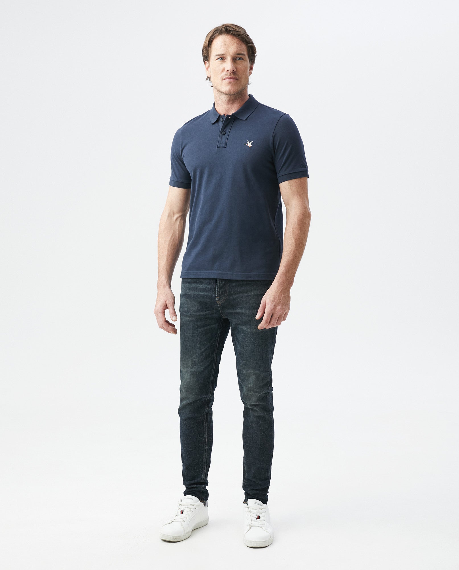 Mens Slim Fit Short Sleeve Polo Shirt in Cotton Stretch Blend - Blue 63_600B001_021300_3