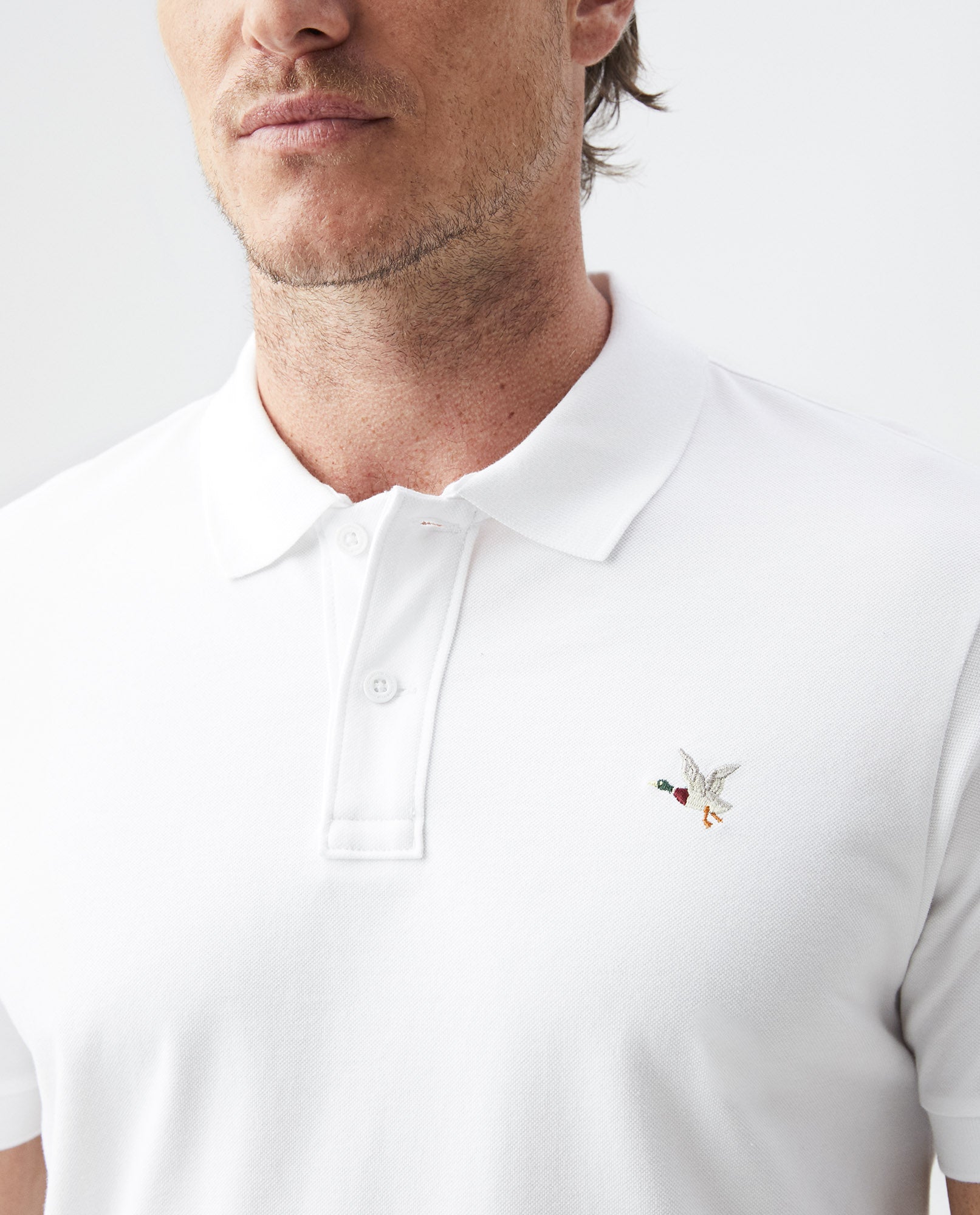 Mens Slim Fit Short Sleeve Polo Shirt in Cotton Stretch Blend - White 63_600B001_030000_4