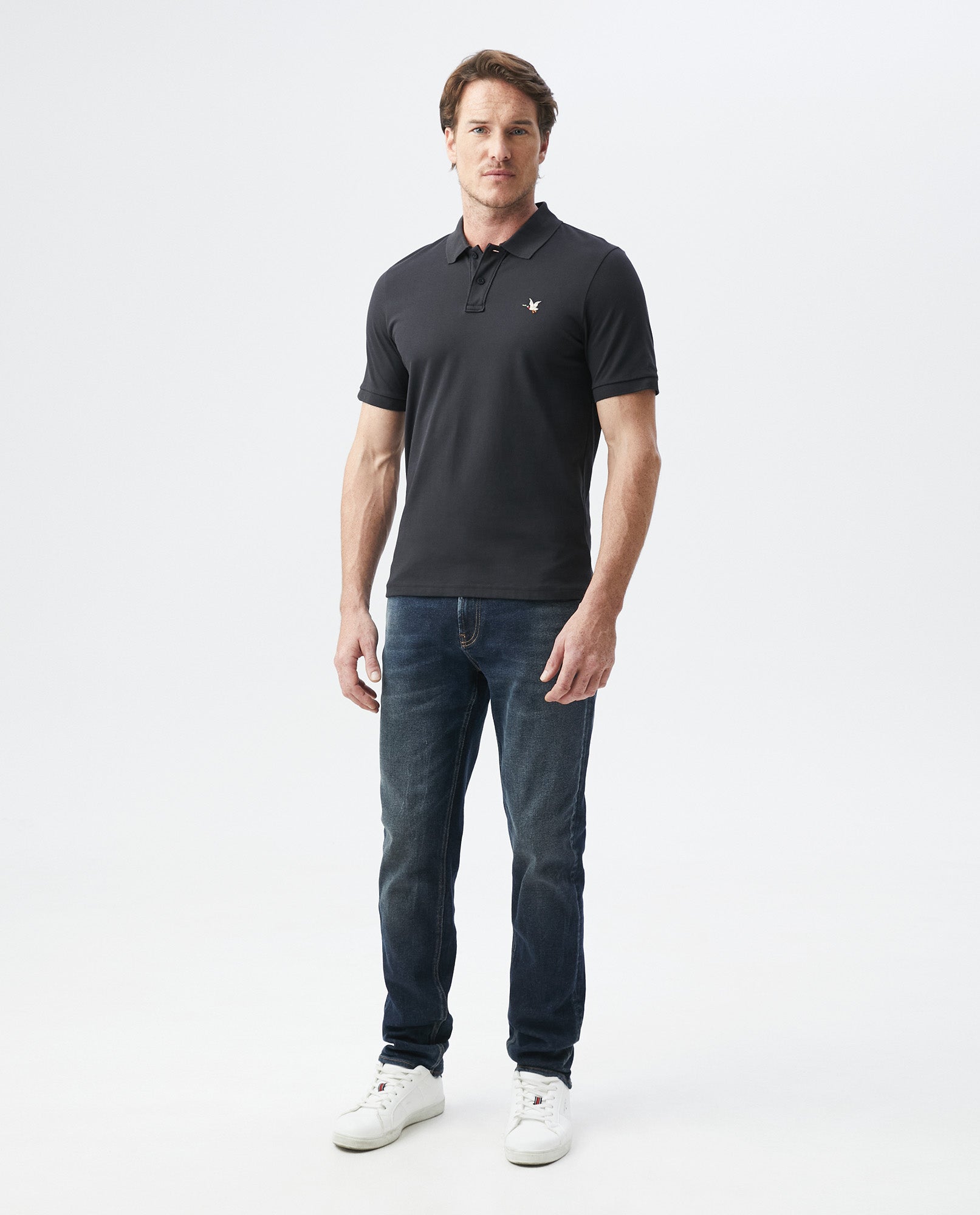 Mens Slim Fit Short Sleeve Polo Shirt in Cotton Stretch Blend - Black 63_600B001_090000_3