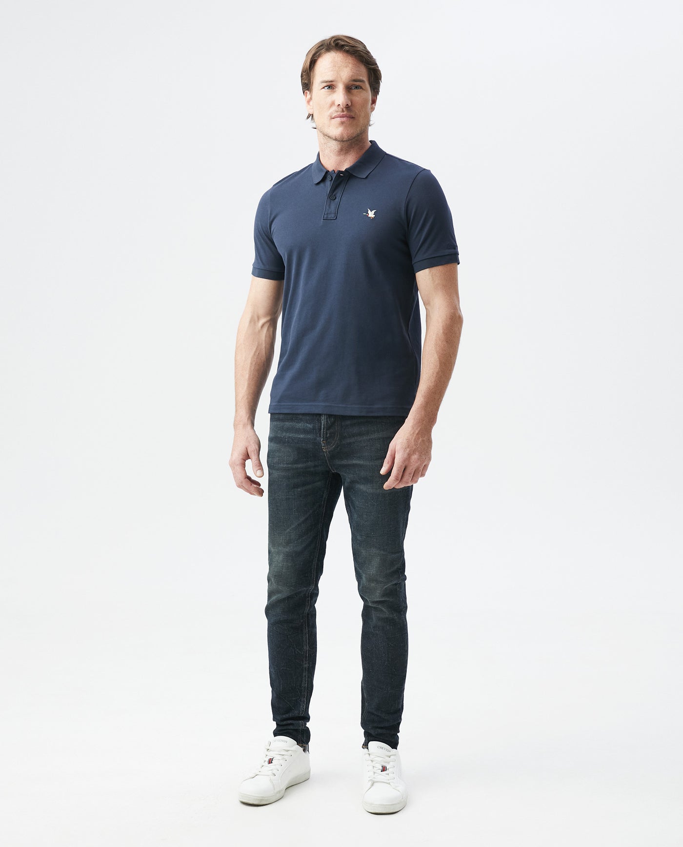 Mens Slim Fit Short Sleeve Polo Shirt in Cotton Stretch Blend - Blue 63_600B001_AZU194024_3