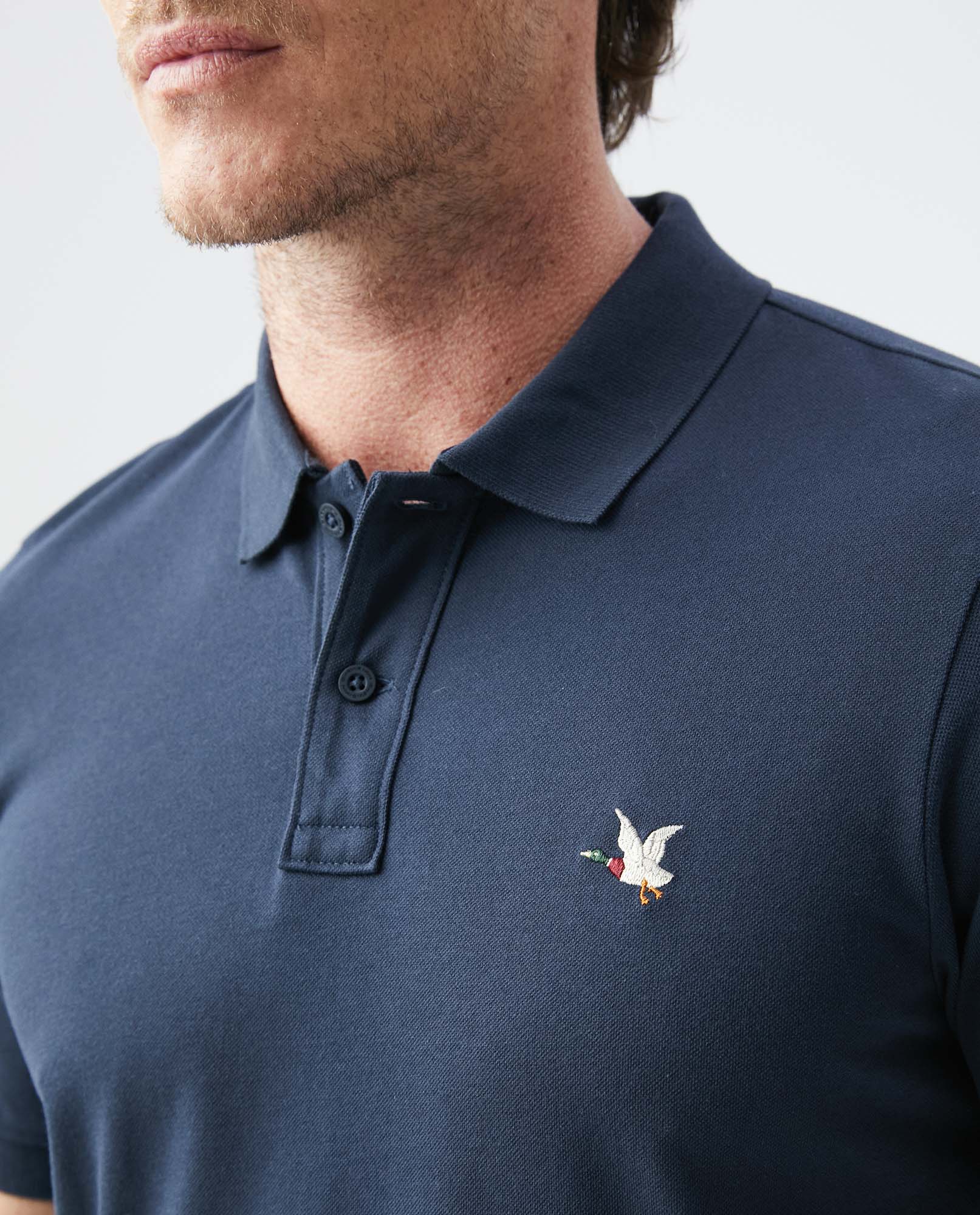 Mens Slim Fit Short Sleeve Polo Shirt in Cotton Stretch Blend - Blue 63_600B001_AZU194024_4