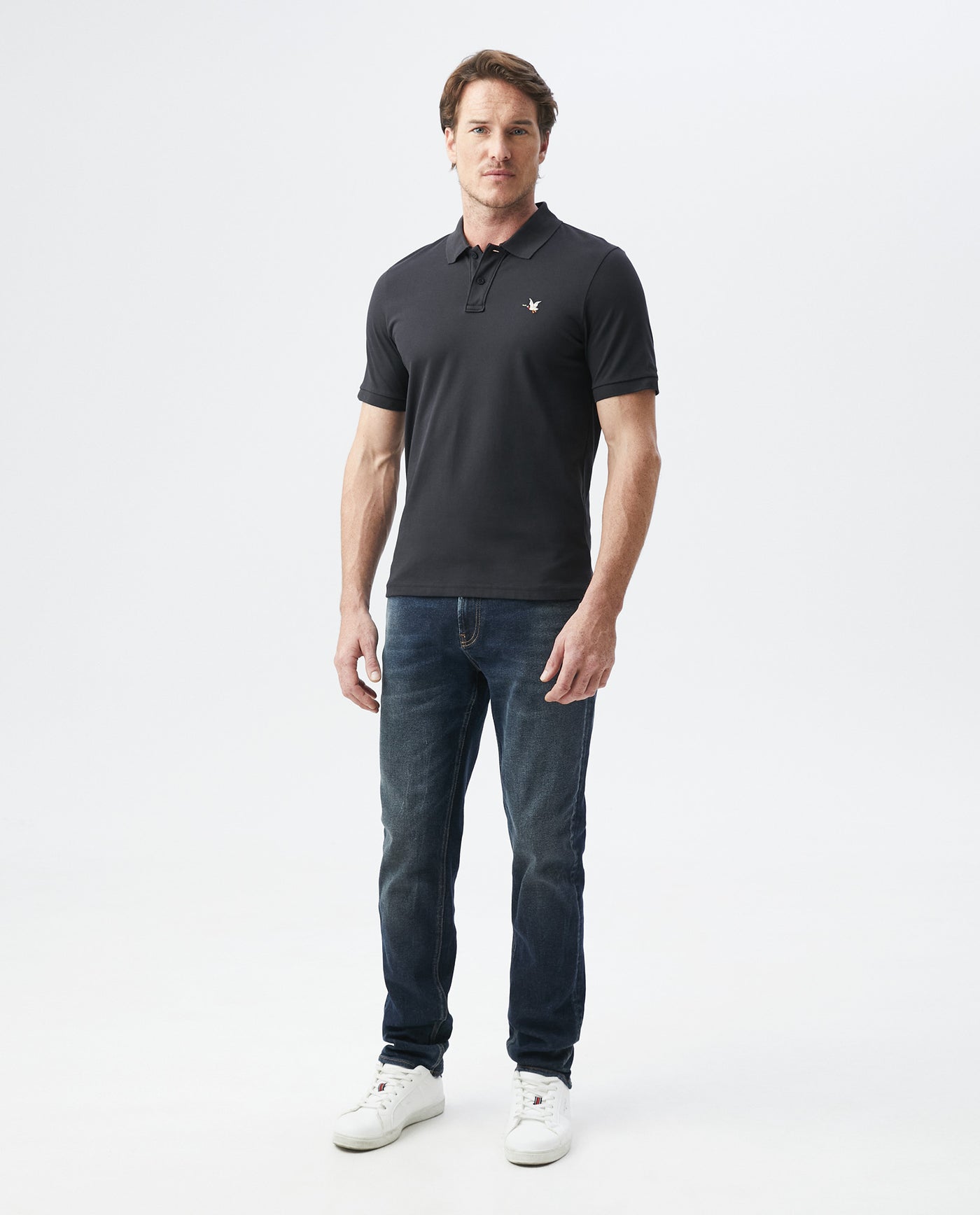 Mens Slim Fit Short Sleeve Polo Shirt in Cotton Stretch Blend - Black 63_600B001_NEG194007_3