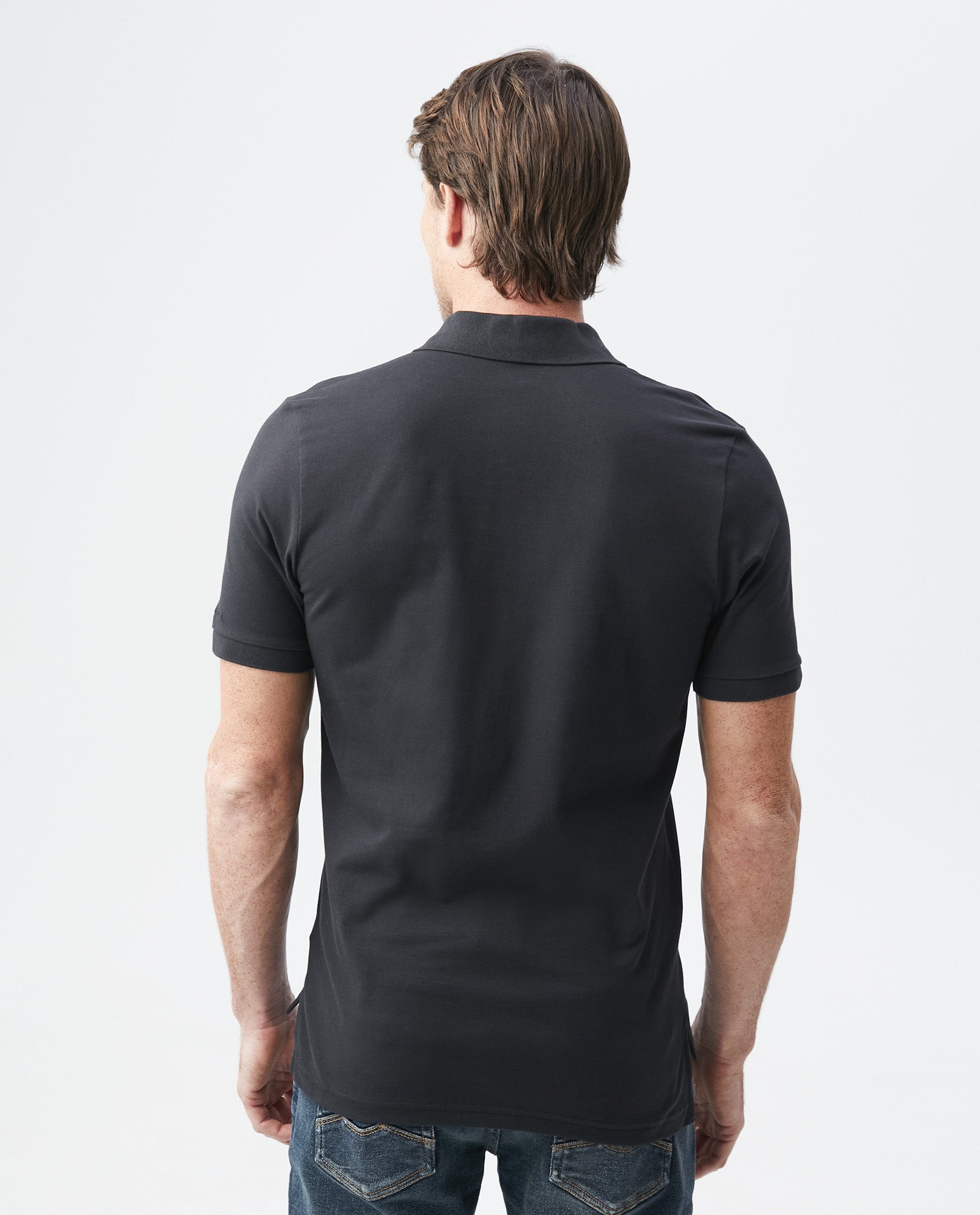 Mens Slim Fit Short Sleeve Polo Shirt in Cotton Stretch Blend - Black 63_600B001_NEG194007_5