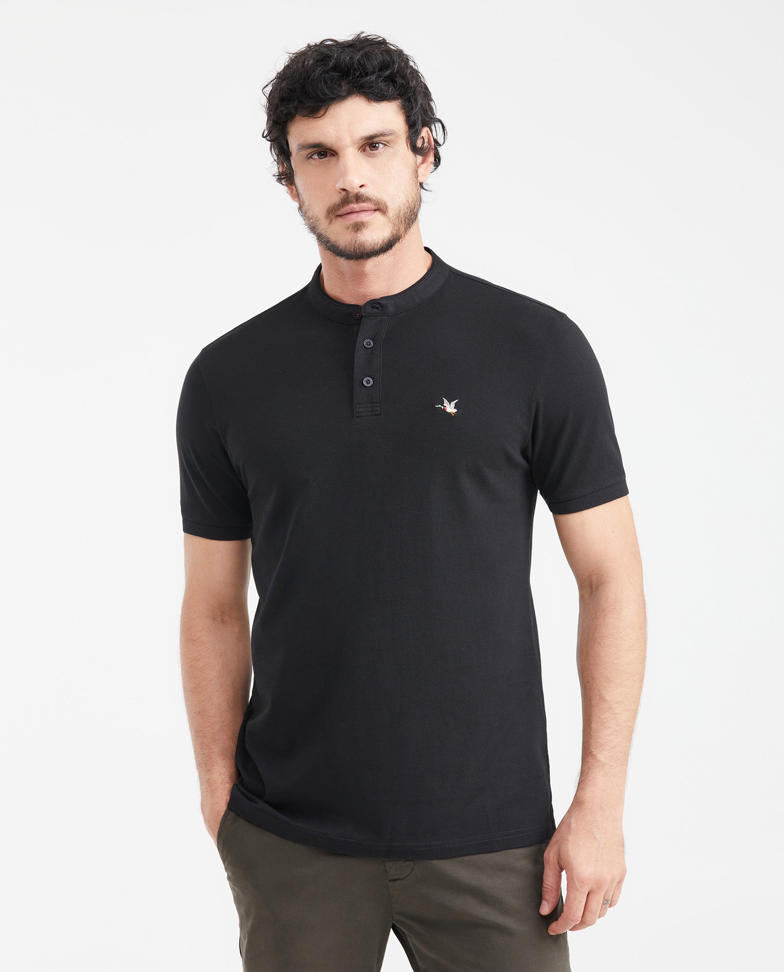 Men's Polo Shirt, Short Sleeve, Cotton - Black - 1