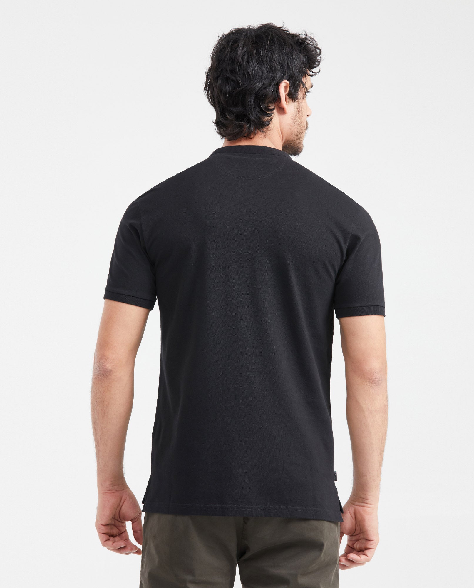 Men's Polo Shirt, Short Sleeve, Cotton - Black - 3