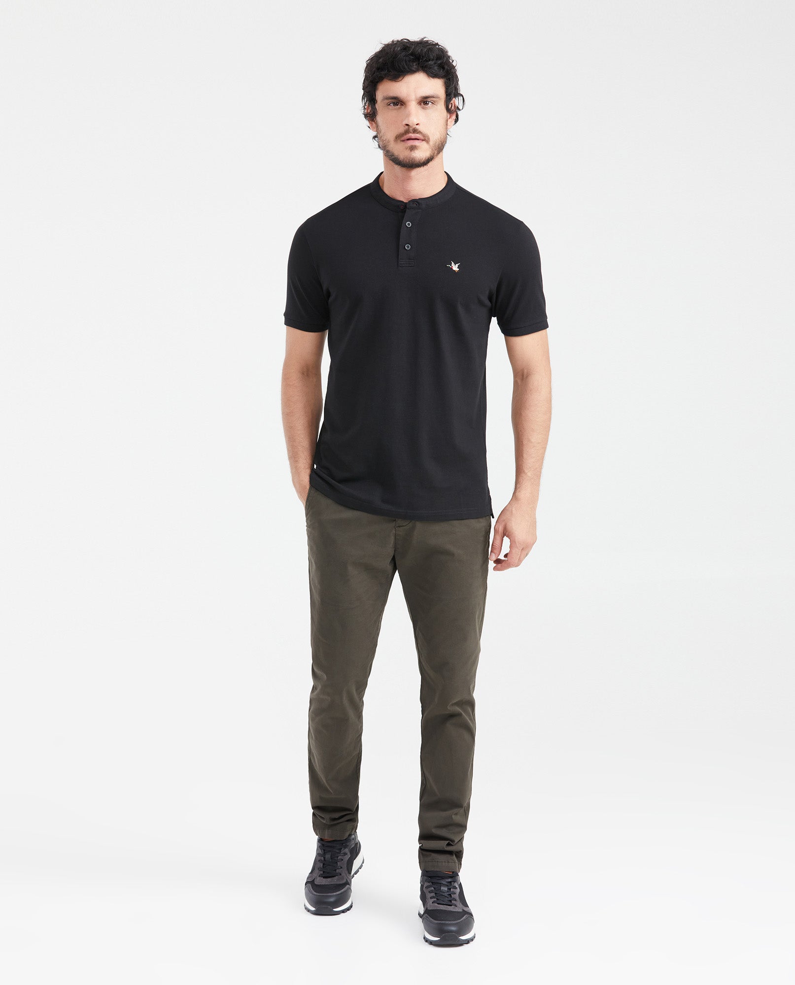 Men's Polo Shirt, Short Sleeve, Cotton - Black - 5