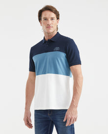 Men's Polo Shirt, Classic Fit Short Sleeve - Gradient Color Blocks - Blue - 1