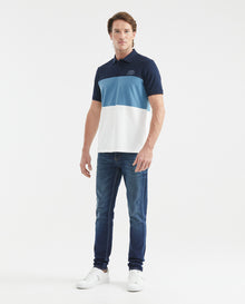 Men's Polo Shirt, Classic Fit Short Sleeve - Gradient Color Blocks - Blue - 2