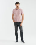 Men's Polo Shirt, Slim Fit Short Sleeve - Heathered Effect - Pink 601F007 - 2