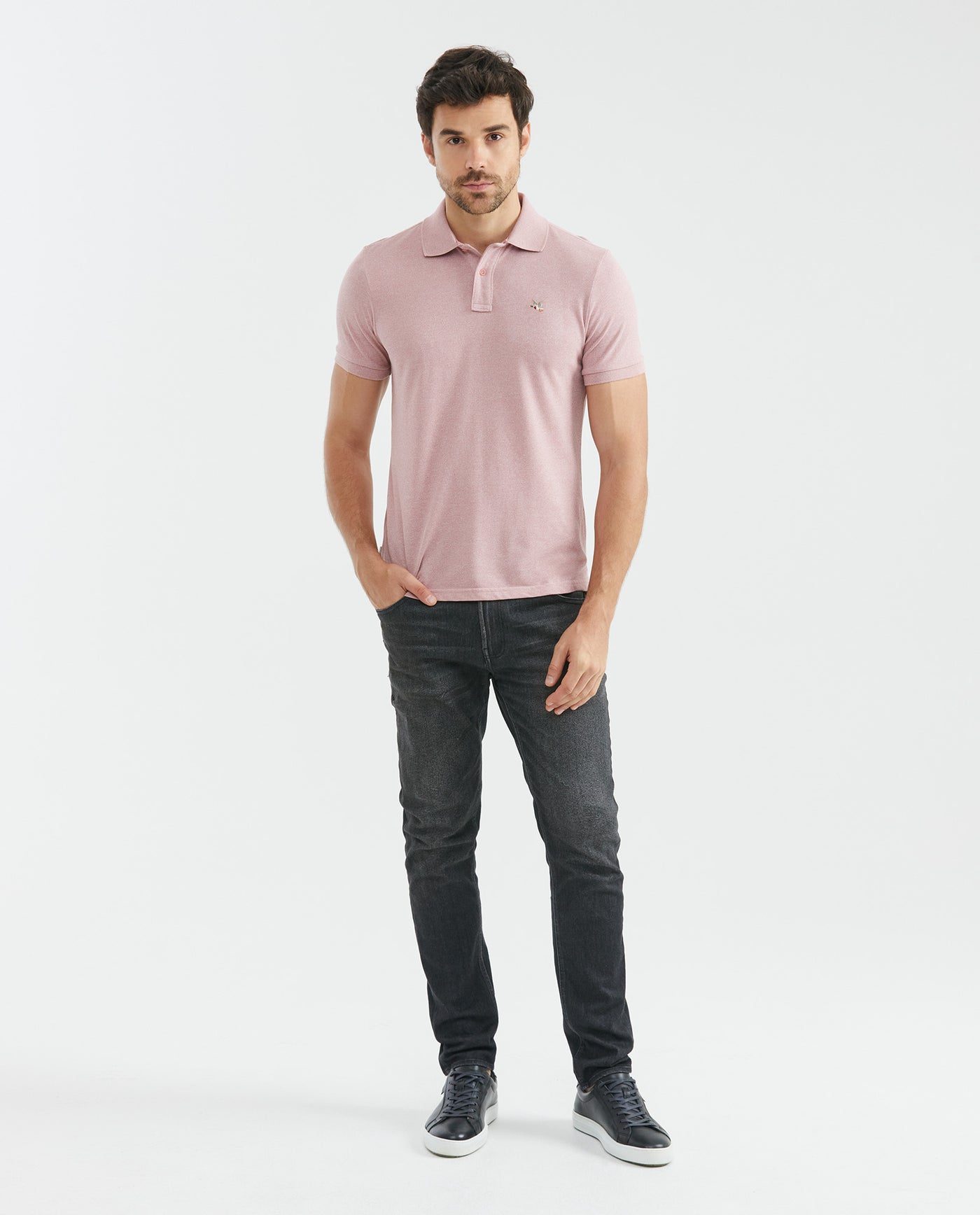 Men's Polo Shirt, Slim Fit Short Sleeve - Heathered Effect - Pink 601F007 - 2