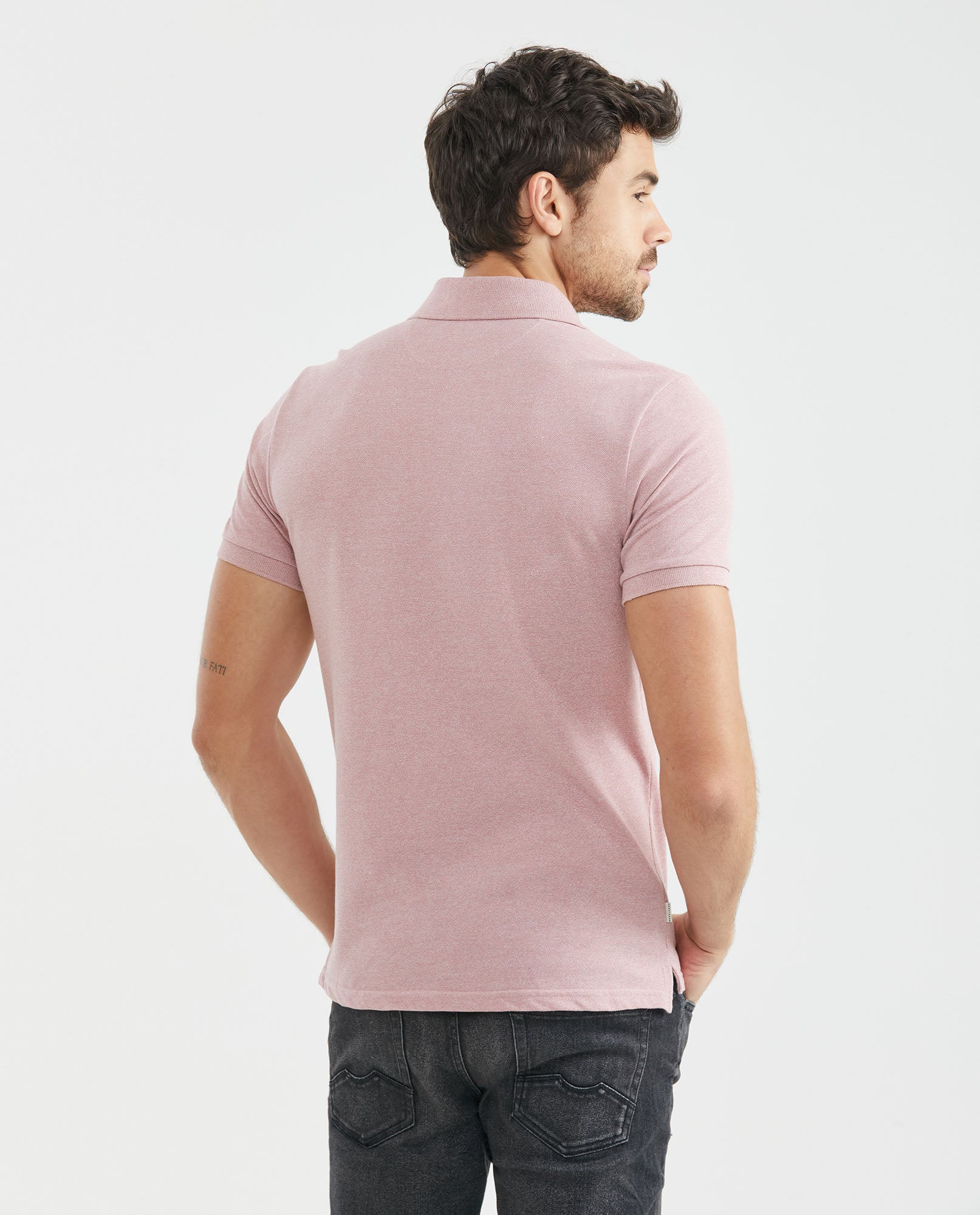 Men's Polo Shirt, Slim Fit Short Sleeve - Heathered Effect - Pink 601F007 - 4