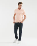 SLIM FIT WHITE STRIPED COLLAR POLO IN LIGHT ORANGE