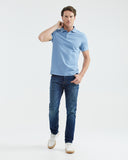 SLIM FIT WHITE STRIPED COLLAR POLO IN BLUE