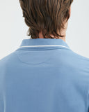 SLIM FIT WHITE STRIPED COLLAR POLO IN BLUE