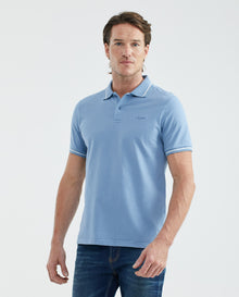 Men's Polo Shirt, Slim Fit Short Sleeve - Fabric Details - Blue - 1