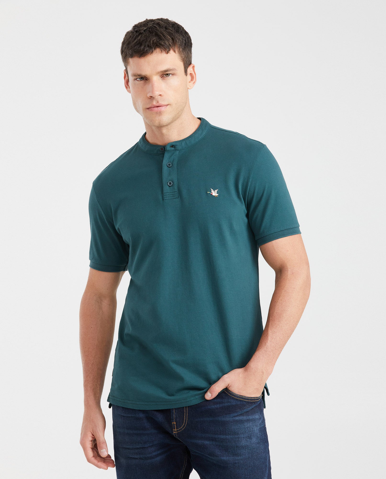 Slim Fit Neru Collar Polo Shirt for Men - Green 601G002 - 1
