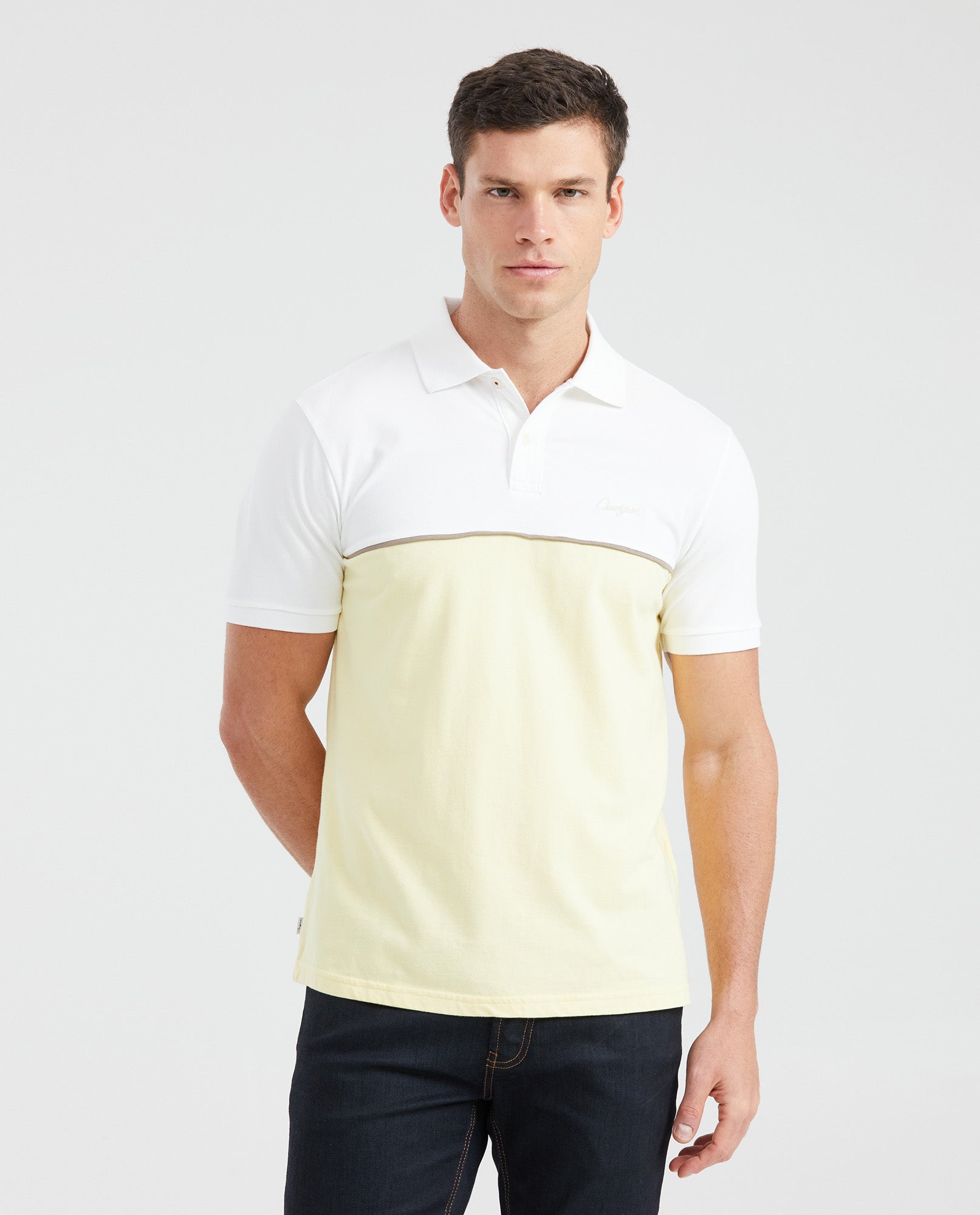 Men's Slim Fit Polo Shirt with Color Blocks - Yellow 601G012 - 1