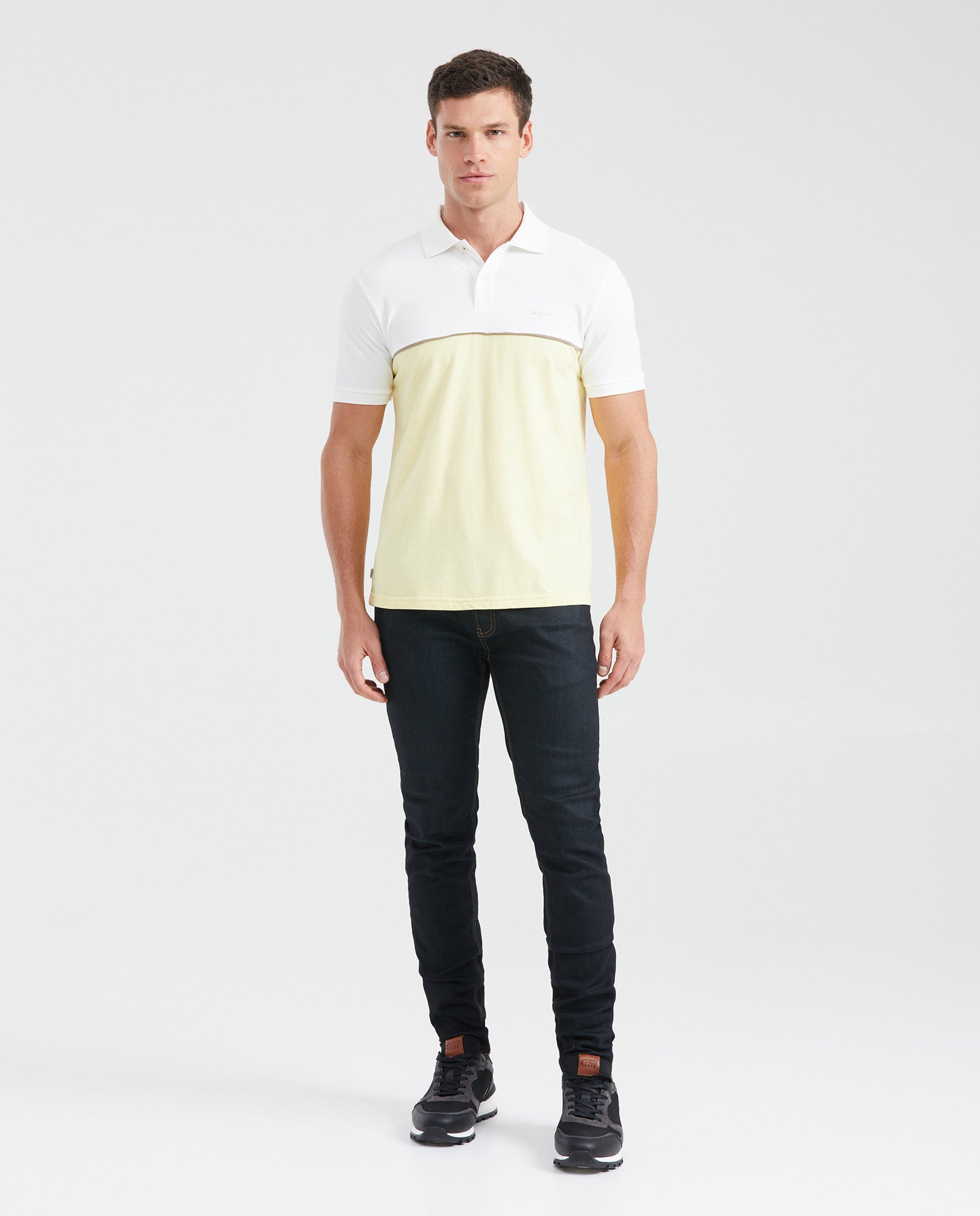 Men's Slim Fit Polo Shirt with Color Blocks - Yellow 601G012 - 6
