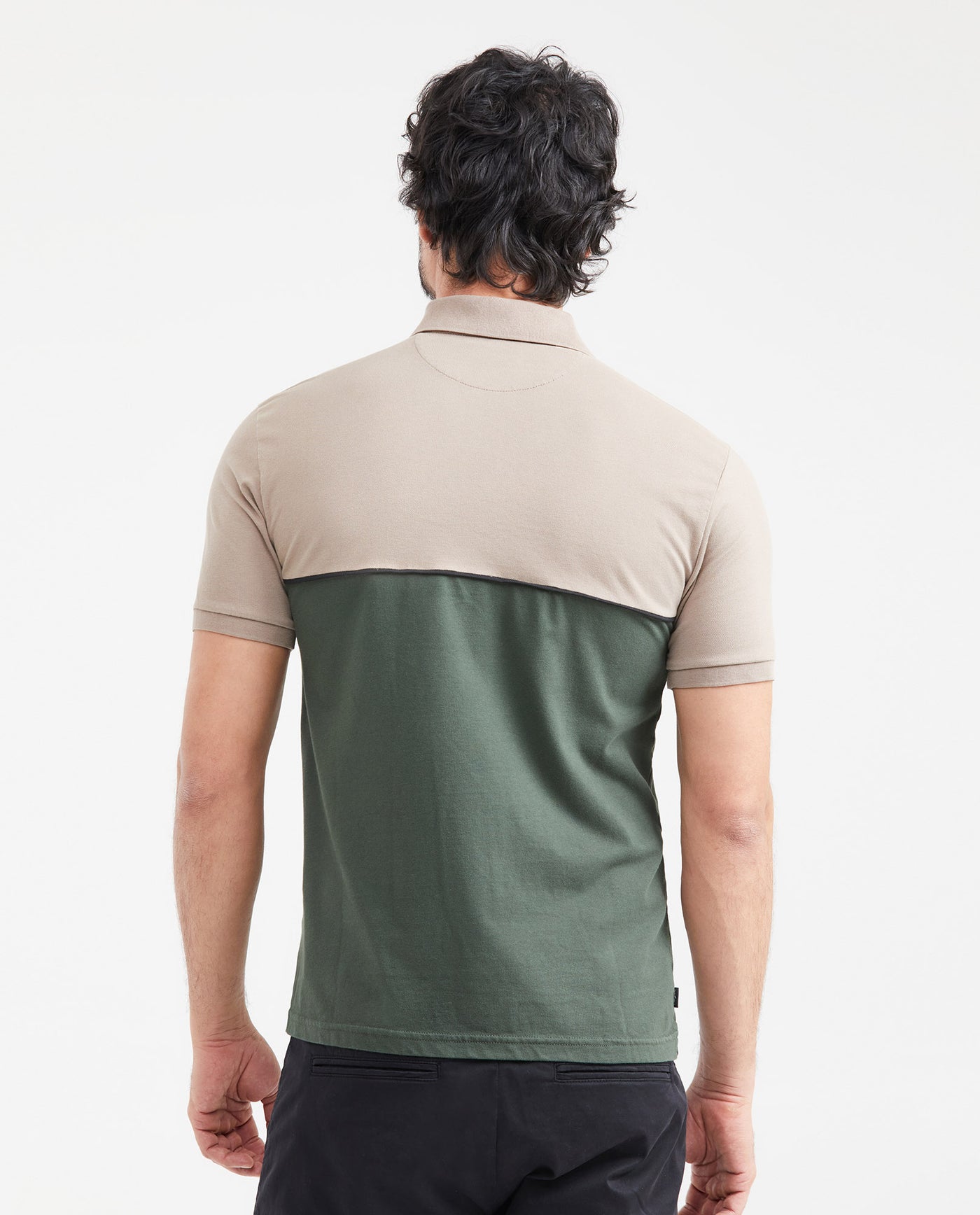 Men's Slim Fit Polo Shirt with Color Blocks - Green 601G012 - 3