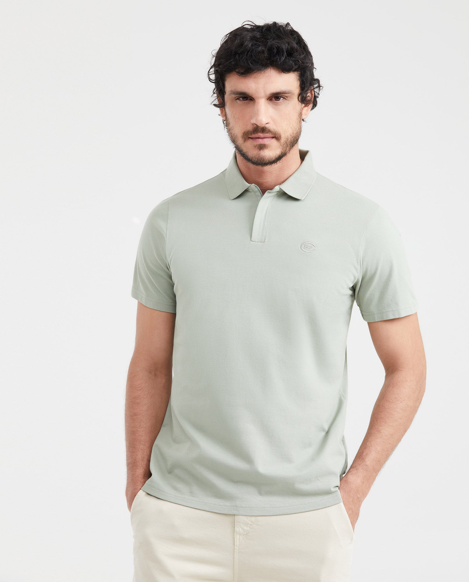 Men's Classic Fit Polo Hidden Closure Piqué in Cotton Stretch Blend - 1
