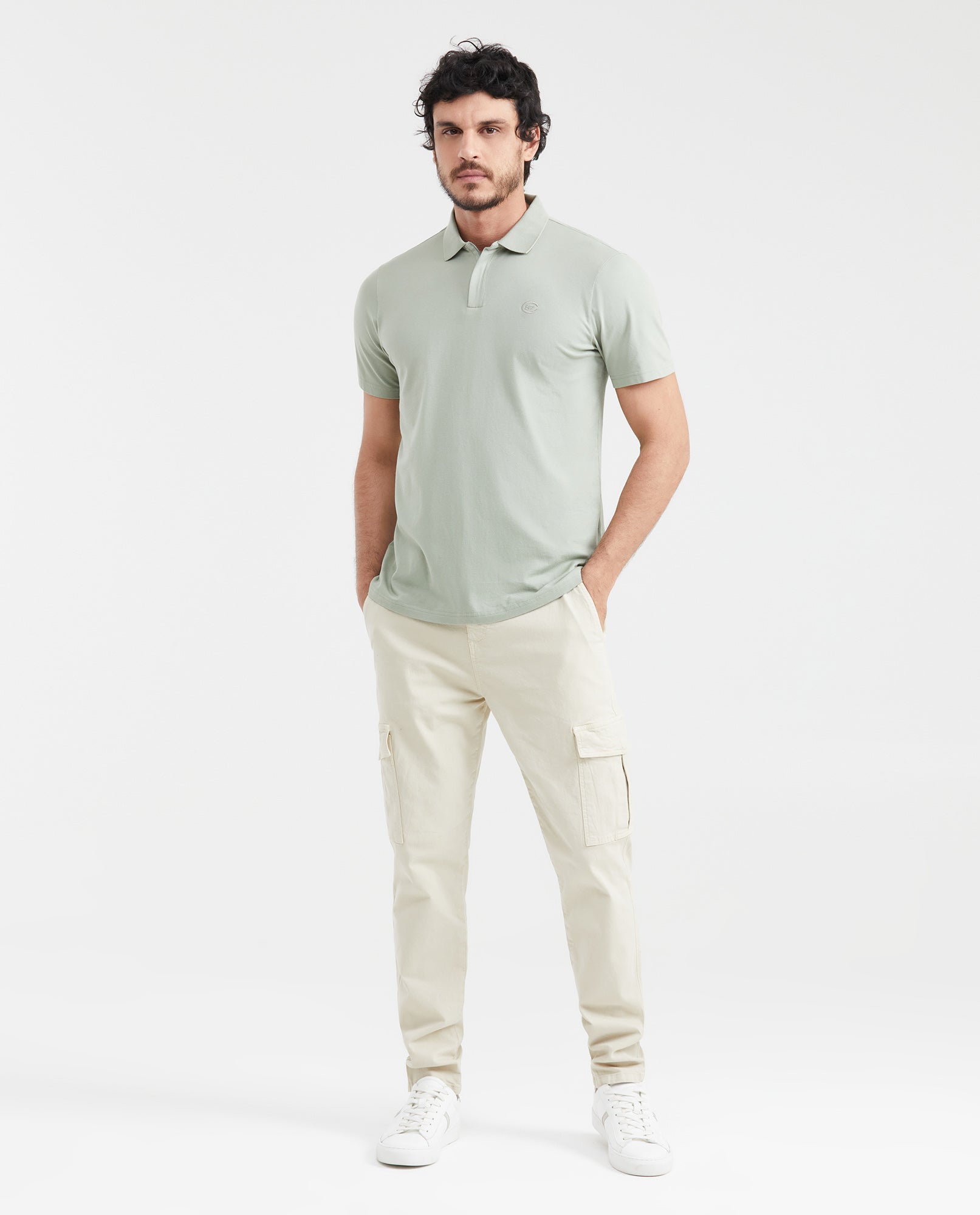 Men's Classic Fit Polo Hidden Closure Piqué in Cotton Stretch Blend - 6