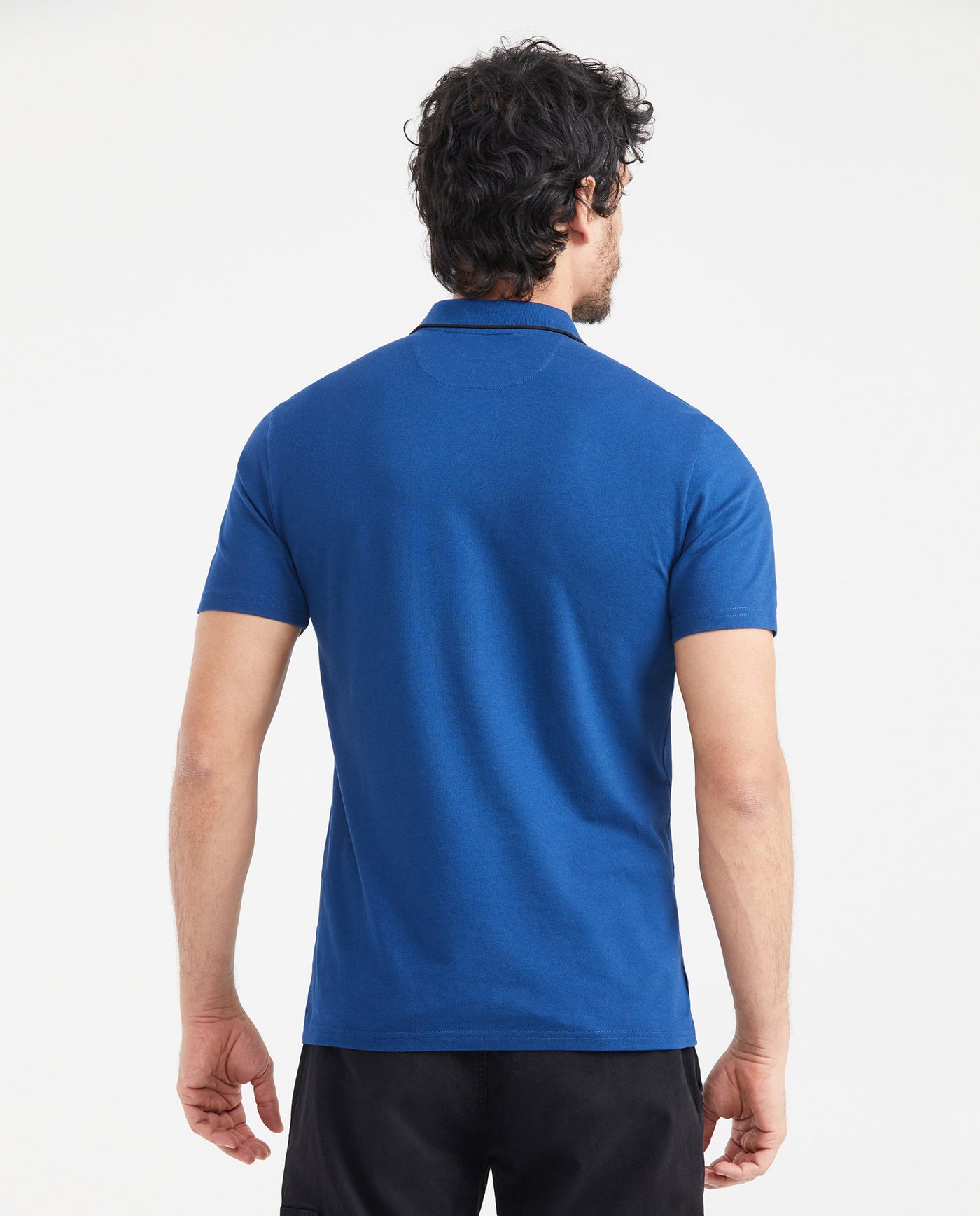 Men's Slim Fit Polo Contrast Piping Piqué in Cotton-Polyester Blend 63_601G016_AZU194029_4