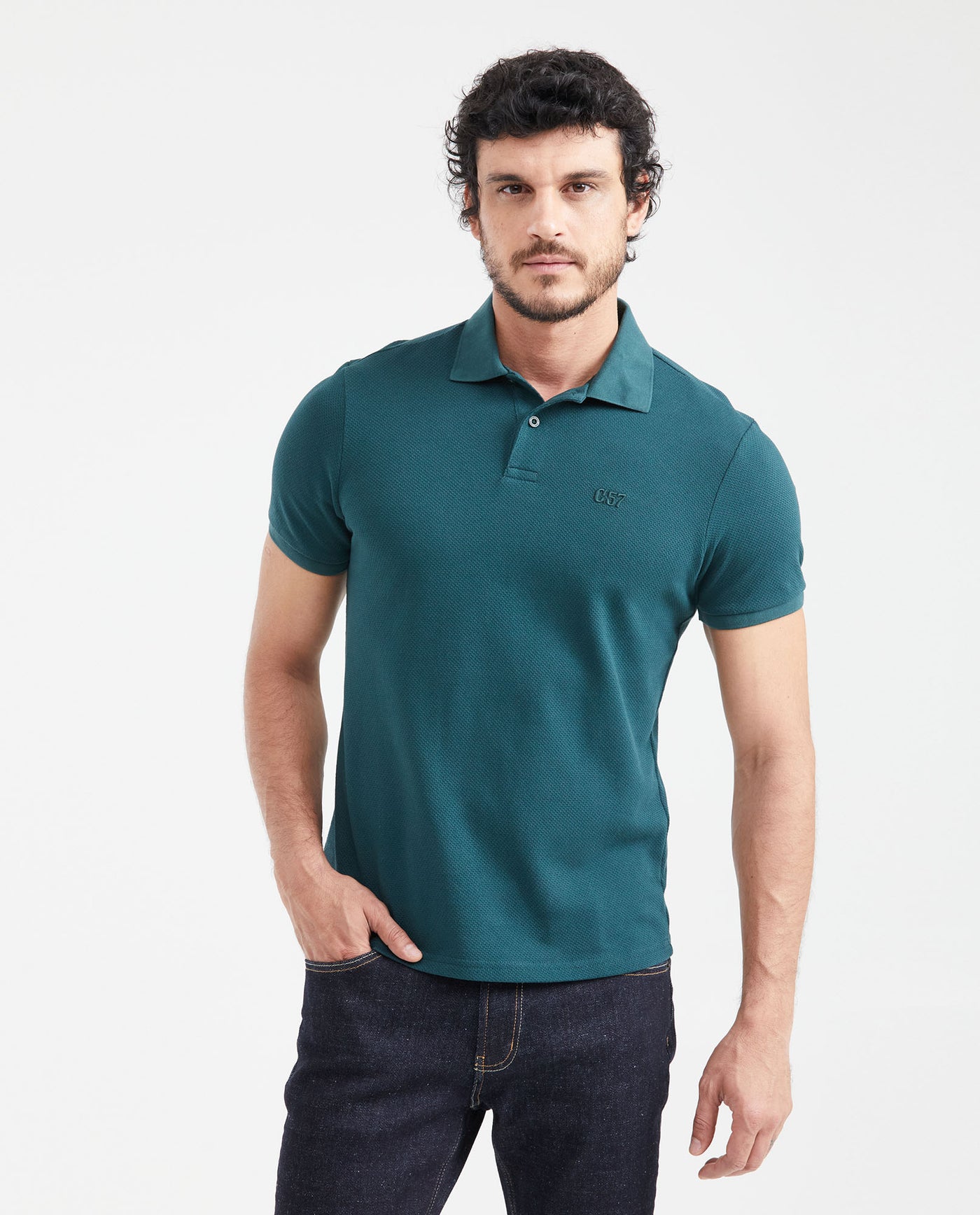 Men's Slim Fit Polo Simulated Knit Textured in Cotton-Polyester Blend - 1