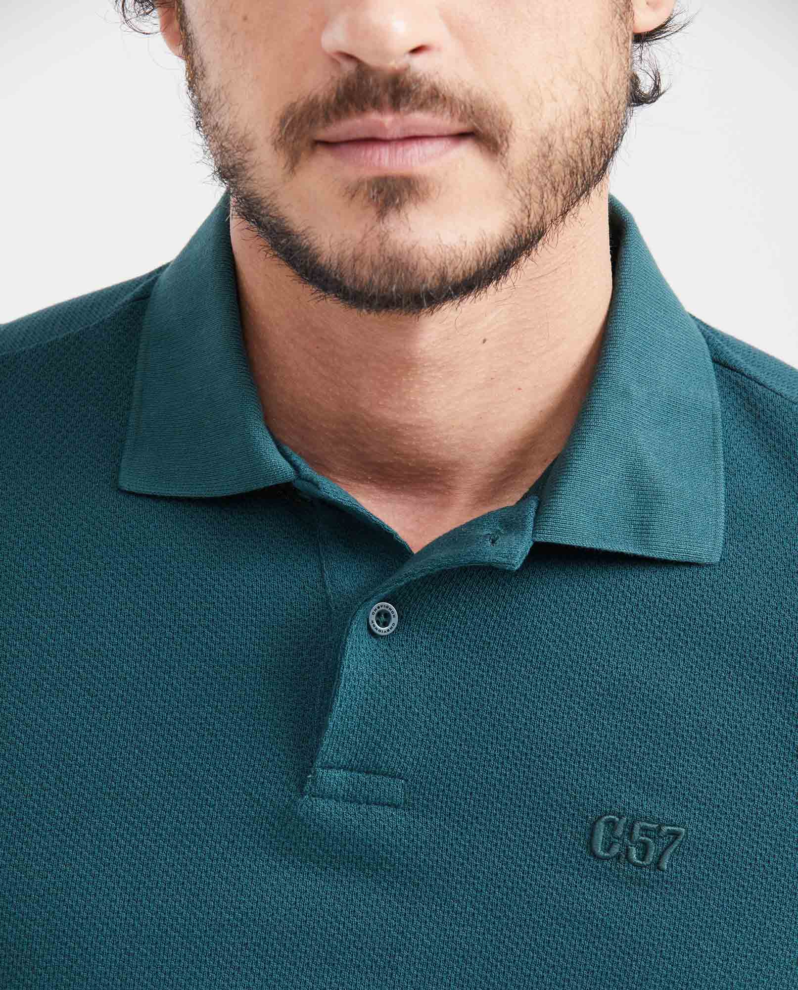 Men's Slim Fit Polo Simulated Knit Textured in Cotton-Polyester Blend - 2