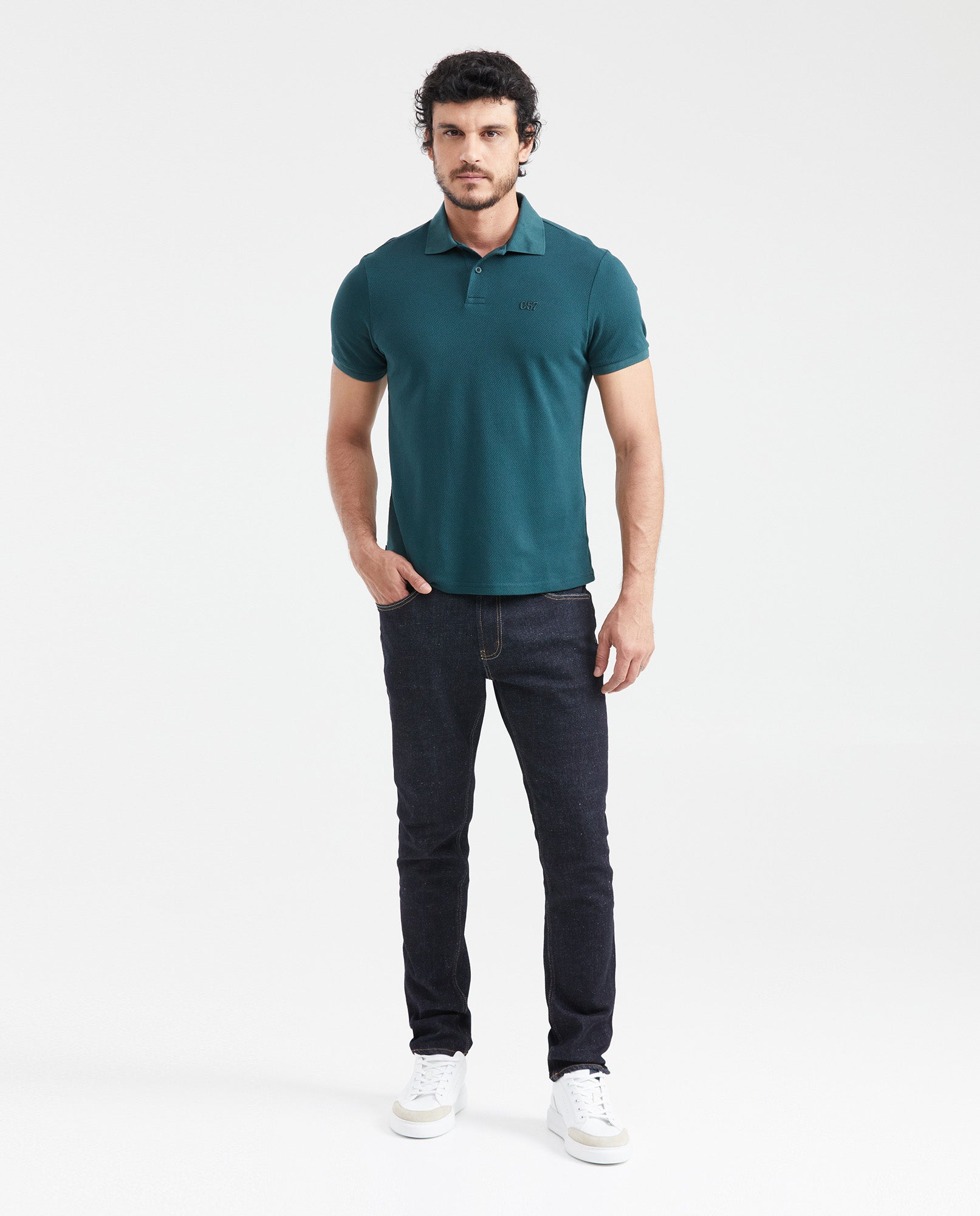 Men's Slim Fit Polo Simulated Knit Textured in Cotton-Polyester Blend - 5