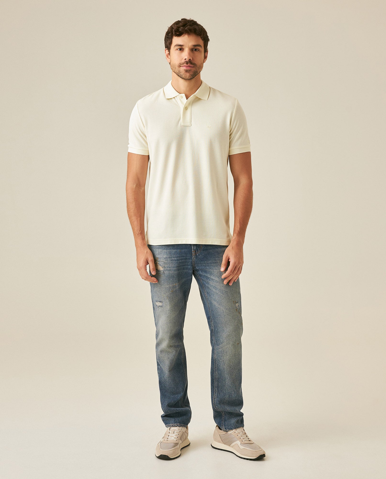 Mens Polo Classic Fit Short Sleeve Cotton Embroidered Duck Heart Cursive Sleeve Logo - Yellow 63_601H000_AMA110615_4