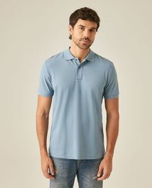 Mens Polo Classic Fit Short Sleeve Cotton Embroidered Duck Heart Cursive Sleeve Logo - Blue 63_601H000_AZU184221_0