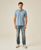 Mens Polo Classic Fit Short Sleeve Cotton Embroidered Duck Heart Cursive Sleeve Logo - Blue 63_601H000_AZU184221_4