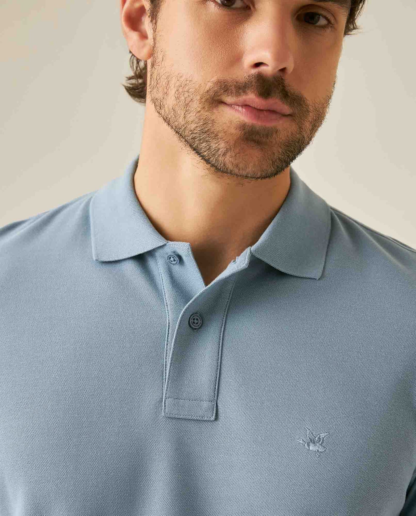 Mens Polo Classic Fit Short Sleeve Cotton Embroidered Duck Heart Cursive Sleeve Logo - Blue 63_601H000_AZU184221_5