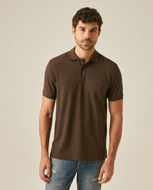 Mens Polo Classic Fit Short Sleeve Cotton Embroidered Duck Heart Cursive Sleeve Logo - Brown 63_601H000_CAF190712_0