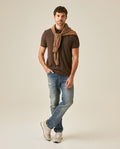 Mens Polo Classic Fit Short Sleeve Cotton Embroidered Duck Heart Cursive Sleeve Logo - Brown 63_601H000_CAF190712_4