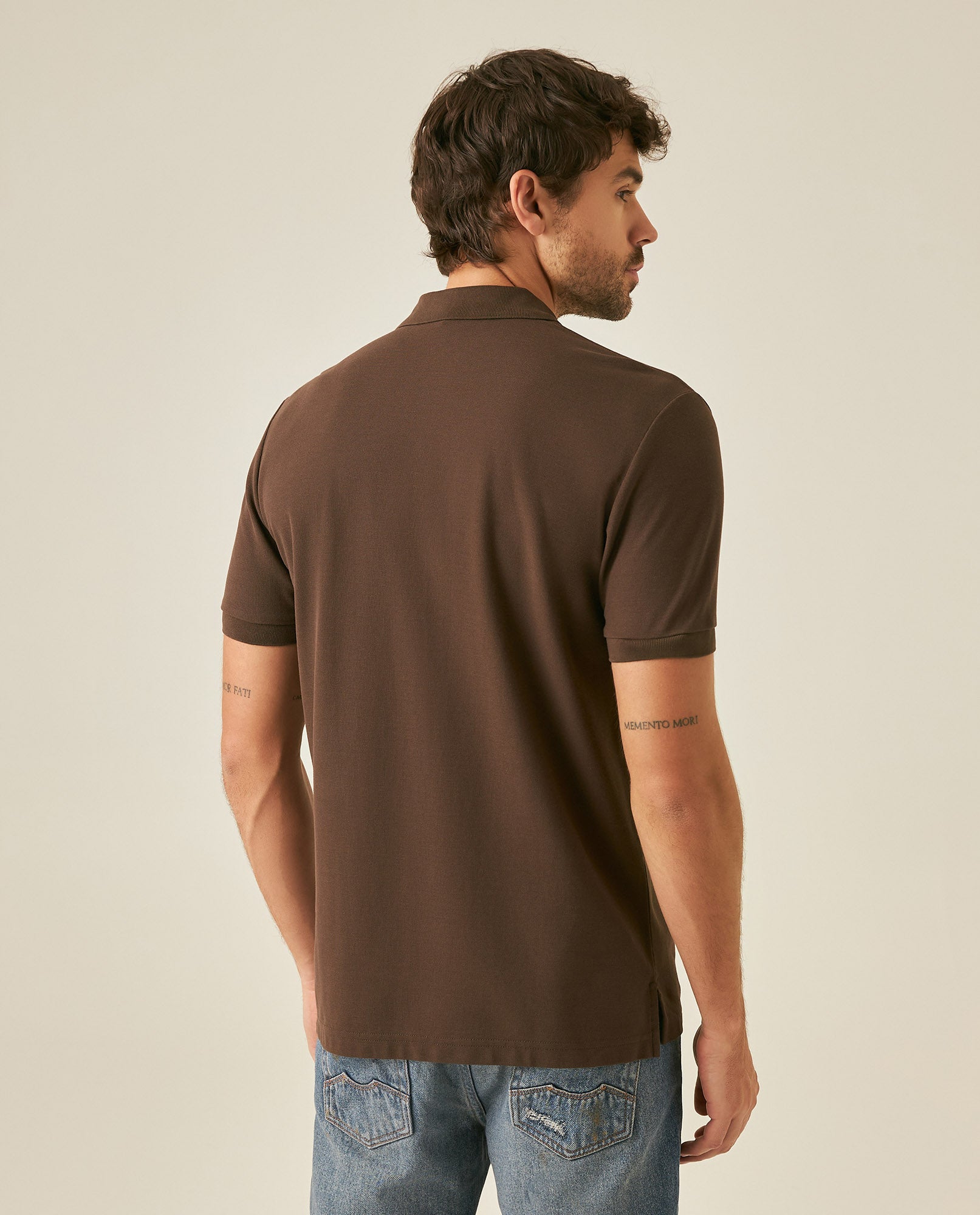 Mens Polo Classic Fit Short Sleeve Cotton Embroidered Duck Heart Cursive Sleeve Logo - Brown 63_601H000_CAF190712_6
